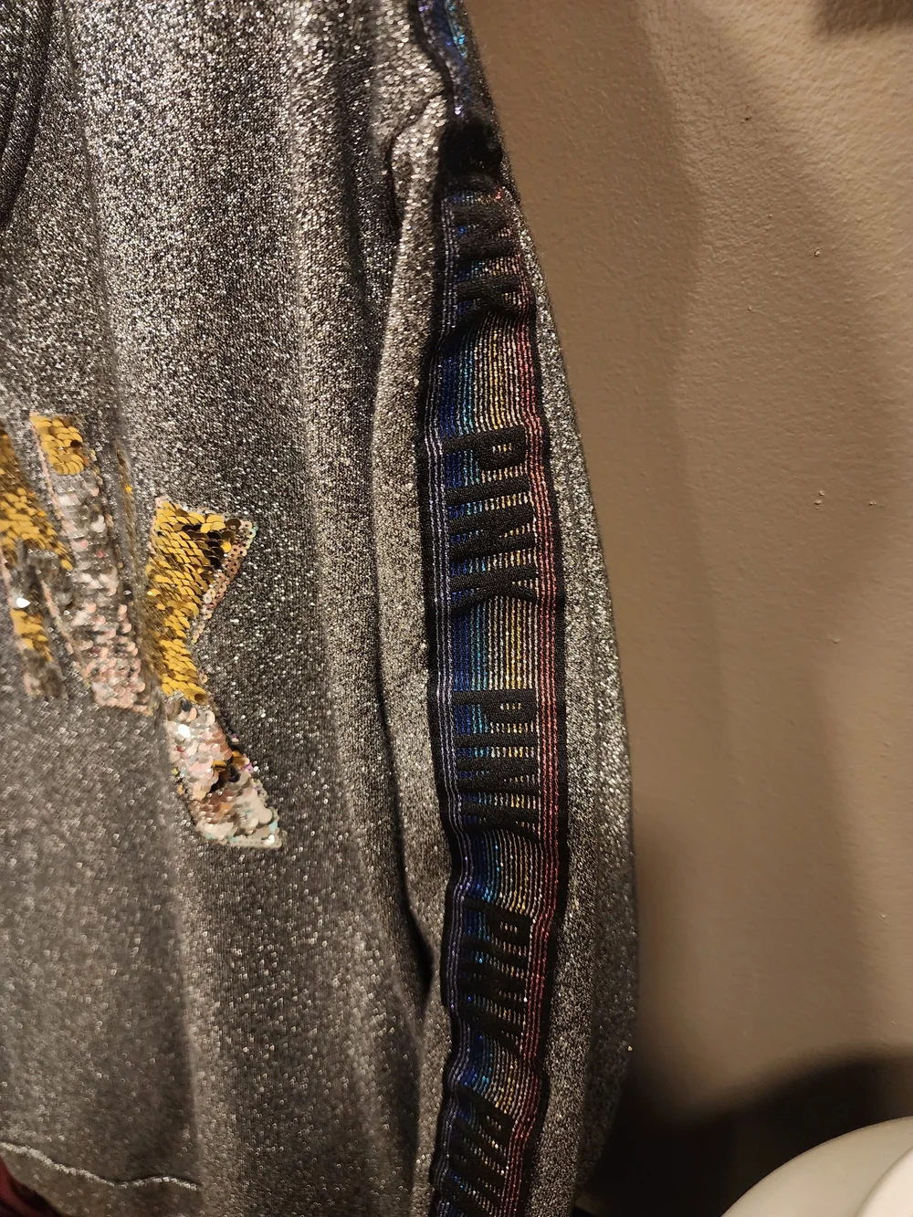 PINK Victoria's Secret Silver Metallic Sequin Logo Turtleneck Sweater - Picture 2 of 2